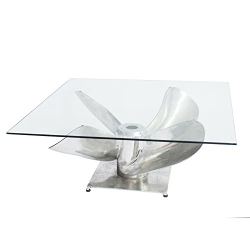 invicta INTERIOR Maritimer Couchtisch Ocean L Glasplatte mit Schiffsschraube Silber antik hochwertige Aluminiummetall Legierung von invicta INTERIOR