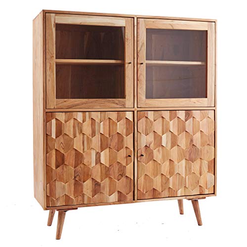 invicta INTERIOR Massive Vitrine Mystic Living 140cm Akazie Highboard Natur 3D Oberfläche Wohnzimmerschrank Highboard von invicta INTERIOR
