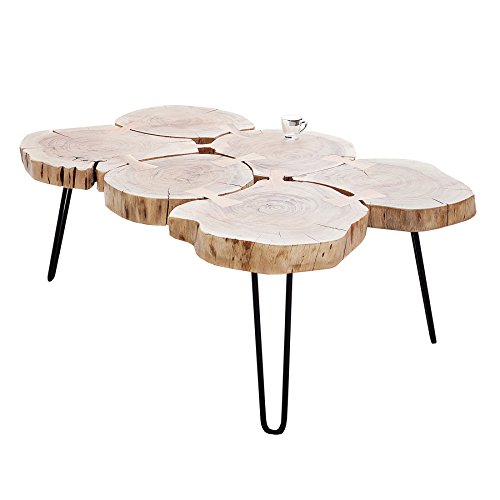 invicta INTERIOR Massiver Couchtisch GOA 115 cm Baumstamm Scheiben Akazie Tischplatte Holztisch Metall Wohnzimmertisch Holztisch Massivholz von invicta INTERIOR