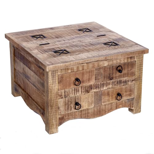 invicta INTERIOR Massiver Couchtisch Iron Craft 70cm Mangoholz Truhe mit Schubladen Wohnzimmertisch Tisch Holztisch von invicta INTERIOR