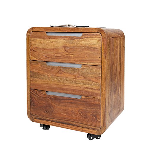 Invicta Interior Massiver Rollcontainer CUBUS 60cm Sheesham Palisander Holz Stone Finish 3 Schubladen Büroschrank Bürocontainer von Invicta Interior