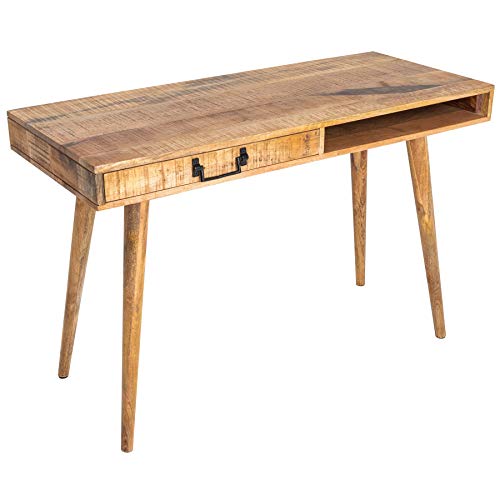 invicta INTERIOR Massiver Schreibtisch Retro 120cm Mangoholz Bürotisch mit Schublade Konsolentisch Konsole Schminktisch von invicta INTERIOR