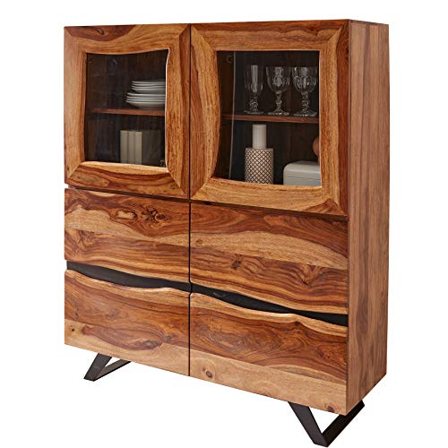 invicta INTERIOR Massives Highboard Amazonas 140cm braun Sheeshamholz Vitrine mit Baumkante Vitrinenschrank Hochschrank von invicta INTERIOR