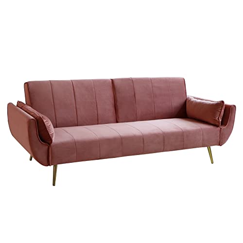 Invicta Interior Retro Schlafsofa DIVANI 220cm Altrosa Samt goldene Füße Bettfunktion 3er Sofa Schlafcouch Schlaffunktion Couch von Invicta Interior