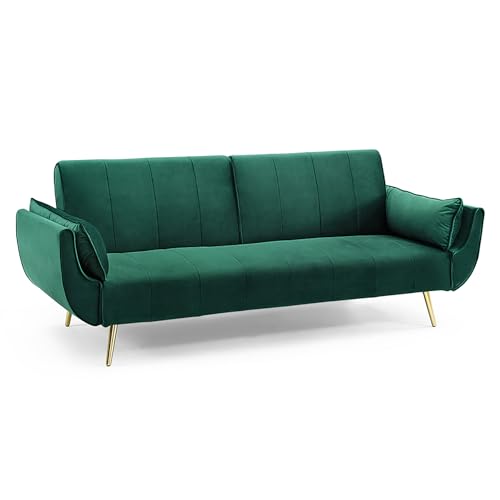 invicta INTERIOR Retro Schlafsofa DIVANI 220cm smaragdgrün Samt goldene Füße Bettfunktion 3er Sofa Schlafcouch Schlaffunktion Couch von invicta INTERIOR