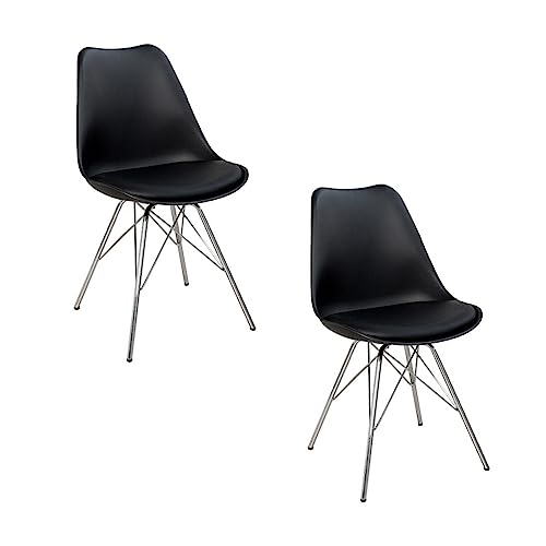 invicta INTERIOR Retro Stuhl 2er Set Scandinavia schwarz verchromtes Stuhlgestell Esszimmerstuhl Stuhlset Stühle von invicta INTERIOR