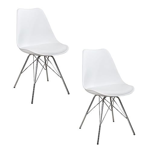 invicta INTERIOR Retro Stuhl 2er Set Scandinavia weiß verchromtes Stuhlgestell Esszimmerstuhl Stuhlset Stühle von invicta INTERIOR