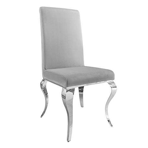Invicta Interior Stylischer Design Stuhl MODERN BAROCK grau Stuhlbeine aus Edelstahl Samtoptik Lehnstuhl Esszimmerstuhl von Invicta Interior