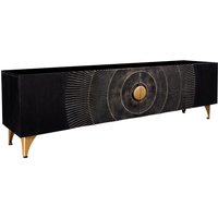 TV Board 180 cm breit Schwarz Gold Handarbeit Holz Metall TV Board 180 cm breit Schwarz Gold Handarbeit Holz Metall von Invicta Interior