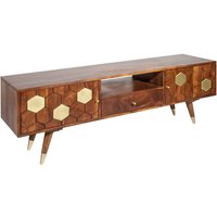 TV Lowboard 140 cm breit Holz Metall Retro Design Natur Gold von Invicta Interior
