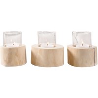 Teelichthalter 3er Set Teakholz Glas Unikat für Außen Innen von Invicta Interior