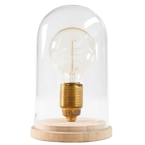 Vintage Tischlampe EDISON im Retro Stil Edison Lampe E27 Holz Glas Glaskuppel Wohnzimmerlampe Glühbirne Tischleuchte Nostalgie von Invicta Interior