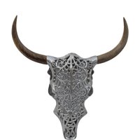Wandskulptur Metall Mango Holz 10 cm in Silber Natur Stierkopf Wandskulptur Metall Mango Holz 10 cm in Silber Natur Stierkopf von Invicta Interior