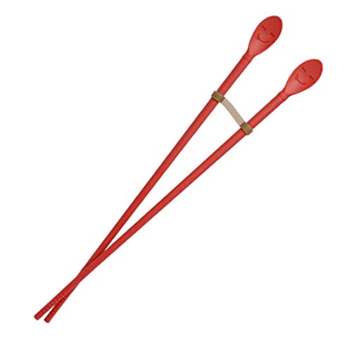 Silikon-Essstäbchen mit Löffel und Band, 30,5 cm, Edelstahlverstärkt, sicheres Braten, heißer Topf, hergestellt in Korea (rot) von Invisioncorp