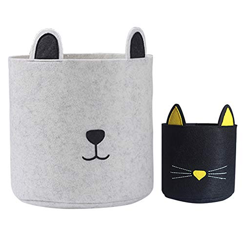 Inwagui 2er Set Filz Aufbewahrungskorb Kinderzimmer Wäschekorb Baby Spielzeug Aufbewahrungsbox Deko Filztasche - Groß Grau/Klein Schwarz von Inwagui