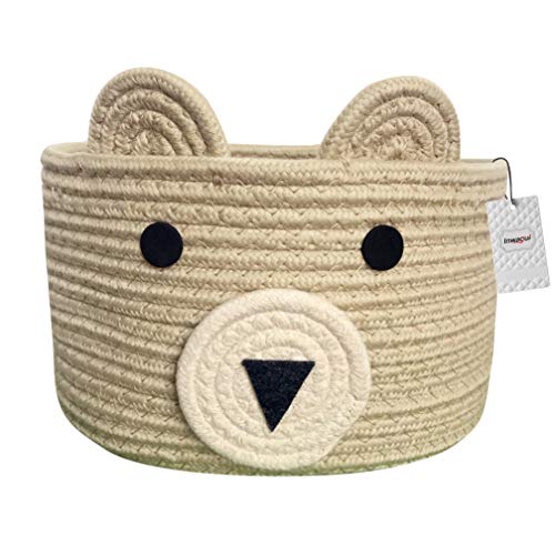 Inwagui Faltbare Aufbewahrungskorb Baby Baumwolle Seil Gewebt Korb Bär Aufbewahrungsbox für Spielzeug, Kinderzimmer, Wohnzimmer - Khaki von Inwagui