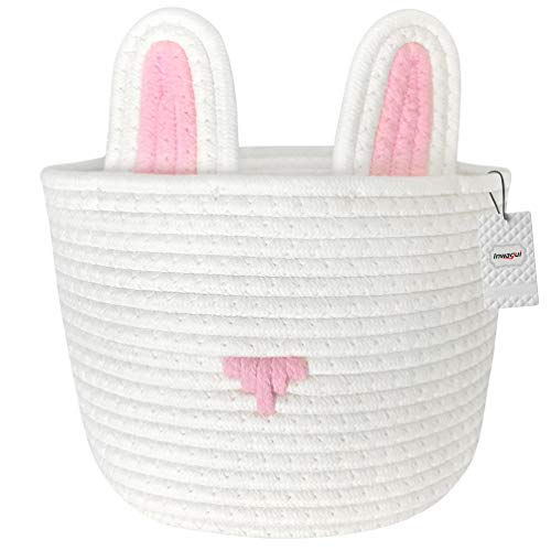 Inwagui Faltbare Aufbewahrungskorb Baumwolle Seil Aufbewahrungsbox Hase Deko Korb Kinderzimmer Spielzeug Organizer Baby Windeltasche (Weiß) von Inwagui