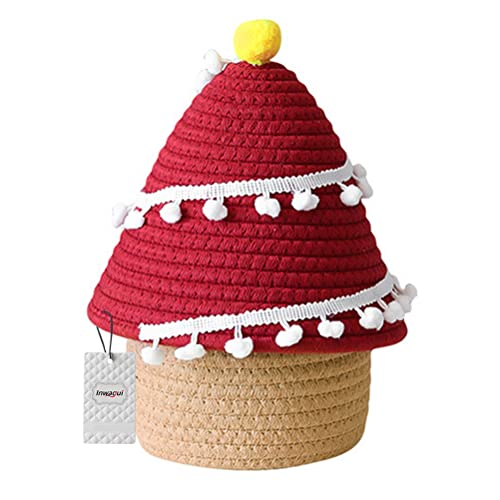 Inwagui Klein Baumwollseilkorb Geflochtener Aufbewahrungskorb mit Deckel Weihnachtsbaum Christmas Korb Home Decor Körbe Tischkorb - Rot von Inwagui