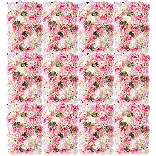 Blumen Wand Panel Blumen Hintergrund - 12 Stück Rosa Blumen Wand Dekor 40cm X 60cm Seidenrose Wand Künstliche Blumen Wand Hintergrund Faux Blumen Panel für Hochzeit Kinderzimmer Zimmer Wohnkultur von Inweder