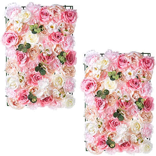 Blumen Wand Panel Blumen Hintergrund - 2 Stück Rosa Blumen Wand Dekor 40cm X 60cm Seidenrose Wand Künstliche Blumen Wand Hintergrund Faux Blumen Panel für Hochzeit Kinderzimmer Zimmer Wohnkultur von Inweder