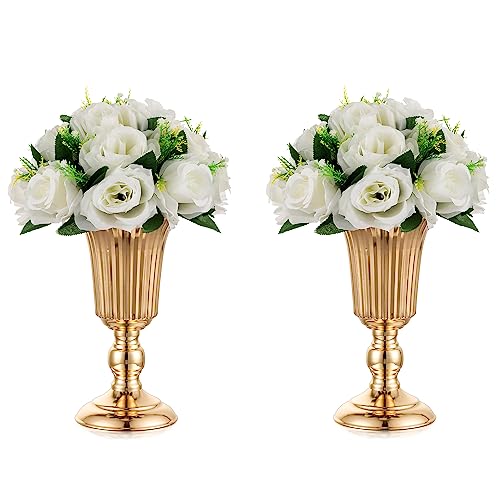 Gold Vase Hochzeit Tafelaufsätze für Tische - 2 Stück Hohe Trompete Vasen für Tischdeko 28cm Metall Tischplatte Blumenständer Hochzeit Rezeption Blumenvase für Geburtstag Zeremonie Home Deko von Inweder