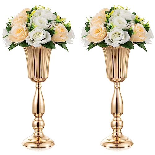 Gold Vase Hochzeit Tafelaufsätze für Tische: 2 Stück Hohe Trompete Vasen für Tischdeko 40cm Metall Tischplatte Blumenständer Hochzeit Rezeption Blumenvase für Geburtstag Zeremonie Home Deko von Inweder