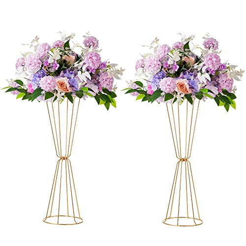 Inweder Blumenständer Gold Geometrische Tafelaufsätze - 2 Stück Metall Blumenständer für Hochzeit 60cm Hohe Vasen für Tisch Deko Hochzeit Empfang Vasen Blumengestell für Gang Party Wohnkultur von Inweder