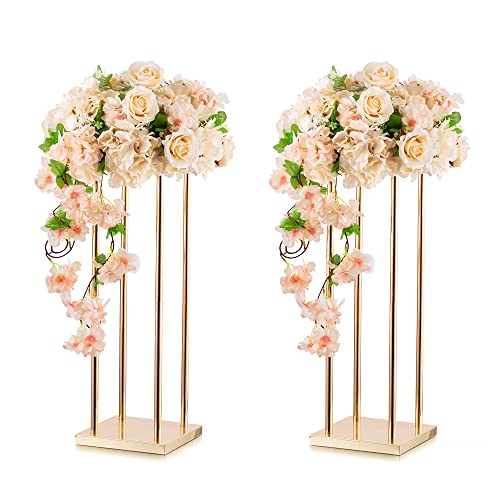 Inweder Blumenständer Hochzeit Tisch Dekoration - 2 Stück Gold Blumenvasen 60cm Hoch Pflanzenständer Rack Bodenvase aus Metall 2-Stöckiger Blumenständer für Partei Bühnen Wohnzimmer Deko von Inweder