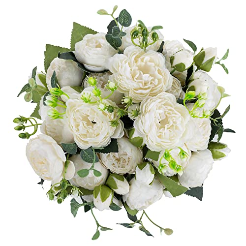 Inweder Blumenstrauß Brautstrauß Künstliche Blumen - 4 Pcs Pfingstrose Künstlich Gefälschter Blumenkugel Weiß Seidenblumen für Hochzeitsdeko Tisch Home Hochzeit Blumenball Deko Wohnzimmer von Inweder