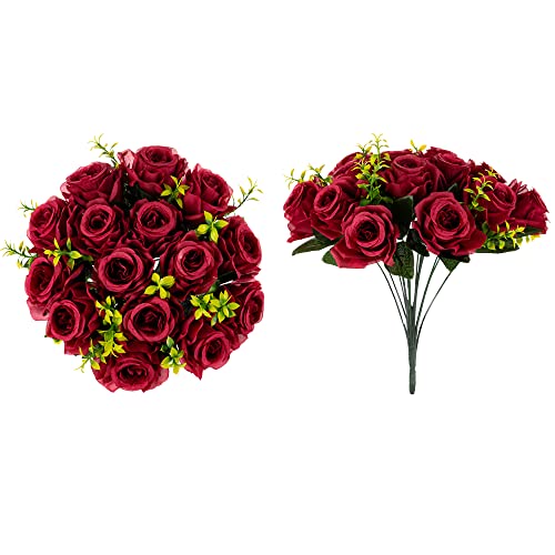 Inweder Brautstrauß Blumenstrauß Kunstblumen Burgunderrot - 2 Pcs Künstliche Blumen Rosen Künstlich Gefälschter Blumenkugel Plastik Kunstrosen Fake Seidenblumen for Tischdeko Hochzeit Blumen Deko von Inweder