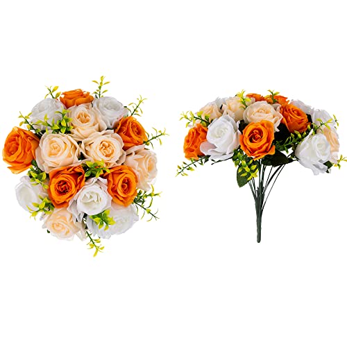 Inweder Brautstrauß Blumenstrauß Kunstblumen Weiß&Orange - 2 Pcs Künstliche Blumen Rosen Künstlich Gefälschter Blumenkugel Plastik Kunstrosen Fake Seidenblumen for Tischdeko Hochzeit Blumen Deko von Inweder