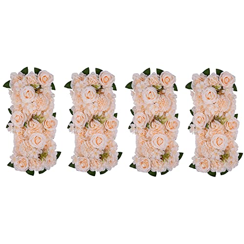 Inweder Champagner Rosen Künstliche Blumen für Dekoration 4Pcs Blumen Panels für Tisch Dekorative Blumenarrangements mit Kunststoff-Basis Seidenblumen für Hochzeit Empfang Tisch Läufer Home Deko von Inweder