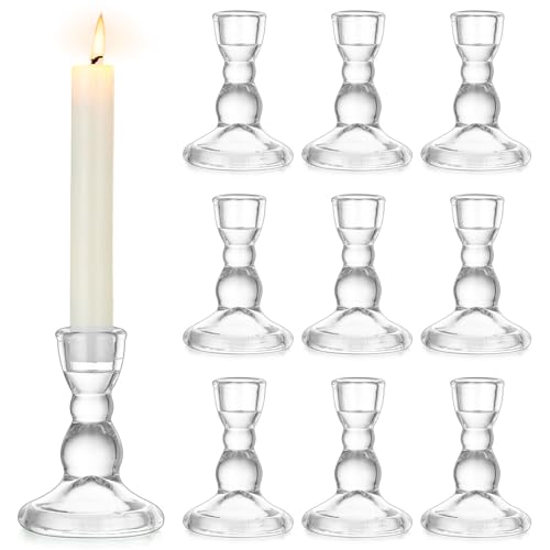 Inweder Glas Kerzenhalter Stabkerze: 10er Klar Kerzenhalter für Stabkerzen Set für Tischdeko - Vintage Kerzenständer für Stabkerzen - Hochzeit Stabkerzenhalter für Weihnachten Advent Heimdekoration von Inweder