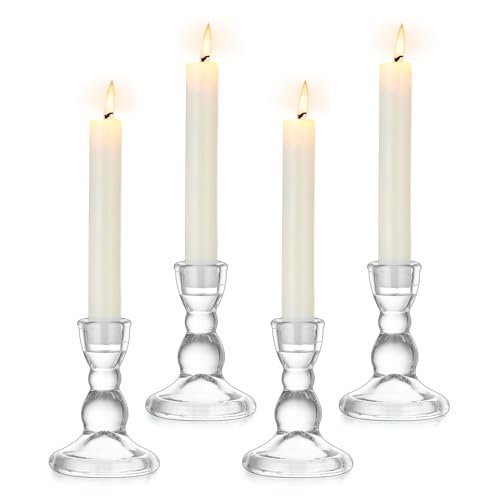 Inweder Glas Kerzenhalter Stabkerze: 4er Klar Kerzenhalter für Stabkerzen Set für Tischdeko - Vintage Kerzenständer für Stabkerzen - Hochzeit Stabkerzenhalter für Weihnachten Advent Heimdekoration von Inweder