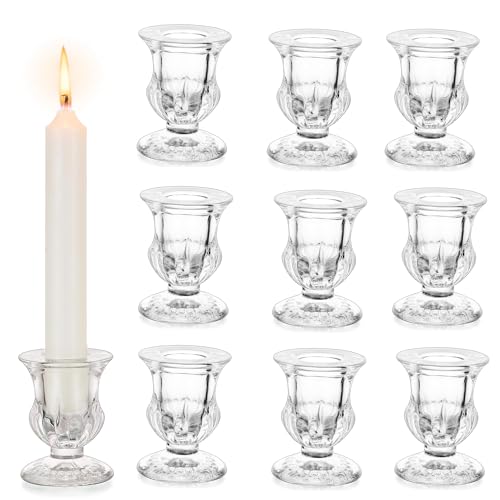 Inweder Glas Kerzenständer Kerzenhalter für Stabkerzen: 10 er Klarglas-Stabkerzenhalter Kerzenhalter für Spitzkerzen Kerzenständer Stabkerzen für Tischdeko Hochzeit Halloween und Wohnzimmer Deko von Inweder