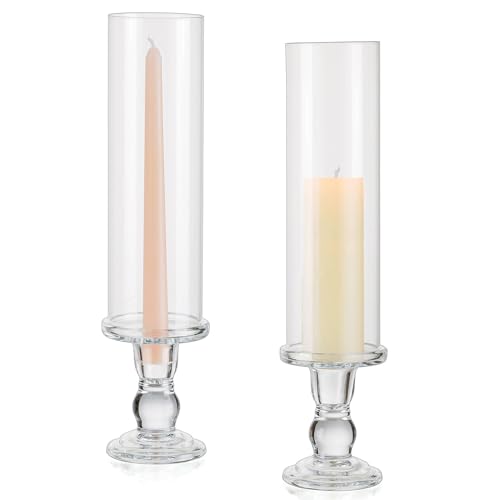 Inweder Glas Stabkerzenhalter Kerzenhalter Stumpenkerzen: 2er Windlicht Kerzenhalter für Hochzeit Weihnachten - Kerzenständer für Stumpen- und Stabkerzen - Klarer Stumpenkerzenhalter für Heimdeko von Inweder