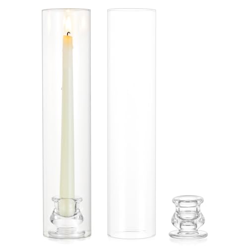 Inweder Glaszylinder Windlicht Kerzenhalter für Kerzenständer: 2er Hochzeit Kerzenhalter für Stabkerzen Klare Spitzkerzenhalter mit Winddicht Glas Kerze Hülse für Außen Party Weihnachten Wohnkultur von Inweder