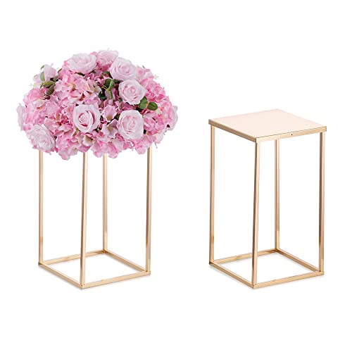 Inweder Gold Blumenständer Hochzeits Mittelstücke - 2 Stück Säulenvasen mit Metall Platte 40cm Hohe Bodenvase Geometrischer Goldvasen für Tischdeko Hochzeit Party Deko Wohnzimmer von Inweder