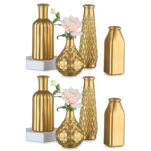 Inweder Gold Glasvase für tischdeko Weihnachten - Set von 8 Kleine Vasen für Blumen Moderne Blumenvase Glas Vase Goldene Dekorative Vasen für Hochzeit Geburtstag Wohnzimmer Küche Deko von Inweder