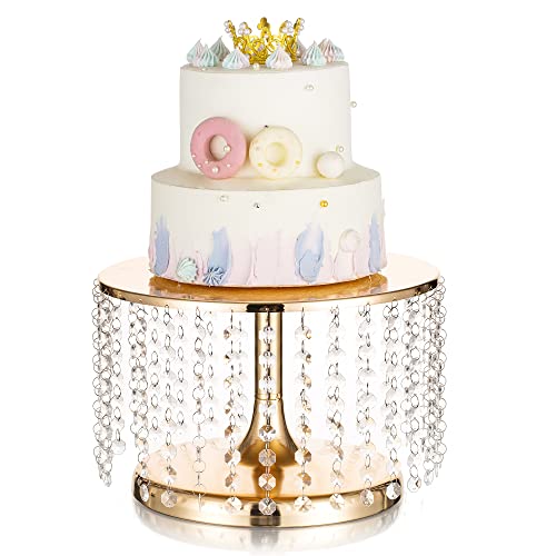 Inweder Gold Tortenständer Cupcake Ständer - Metall Tortenständer mit Acrylkristall Anhängern 30cm Runder Tortenhalter für Nachmittagstee Dessert Ausstellungsständer Geburtstag Hochzeitstorte von Inweder