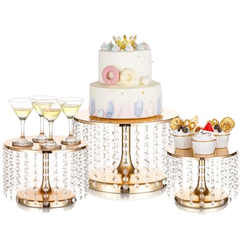 Inweder Gold Tortenständer Set Kuchenständer - Set mit 3 Metall Cupcake Ständern mit Acrylkristallen Anhängern Nachmittagstee Desserttisch Display Set Kuchendekoration für Hochzeit Deko von Inweder