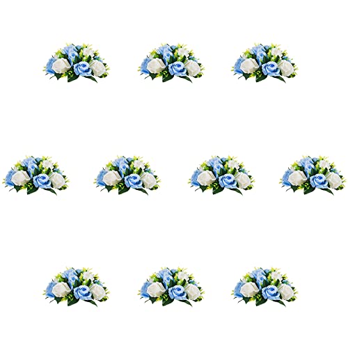Inweder Hochzeitsblumen-Kugeln für Tafelaufsätze – 10 Stück künstliche Blumen-Kugel-Arrangement-Blumenstrauß, künstliche Blumen, Rosenbälle für Hochzeiten, Heimdekoration, Blau und Weiß von Inweder