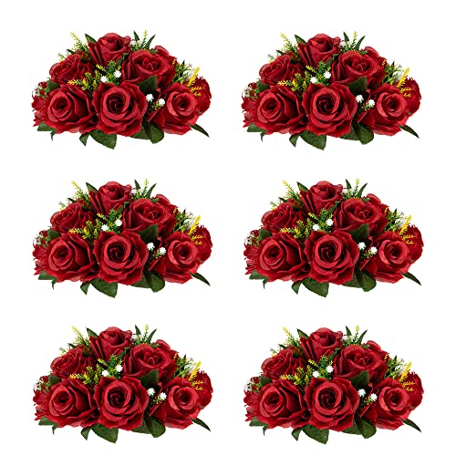 Inweder Hochzeitsblumen-Kugeln für Tafelaufsätze – 6 Stück künstliche Blumen-Kugel-Arrangement-Blumenstrauß, künstliche Blumen-Rosenbälle für Hochzeiten, Geburtstagsfeier, Heimdekoration, Purpurrot von Inweder