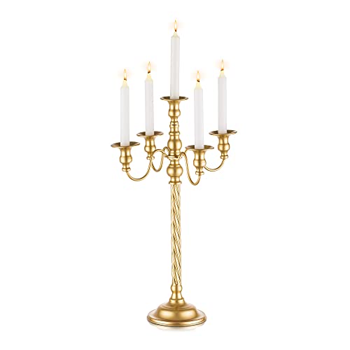 Inweder Kandelaber Kerzenständer Hochzeits Bodenkandelaber - Gold 5-Armiger Kandelaber 57cm Hohe Vintage Metall Kerzenhalter für Weihnachten Tischdekoration Veranstaltungen Zeremonie Gang Empfang von Inweder