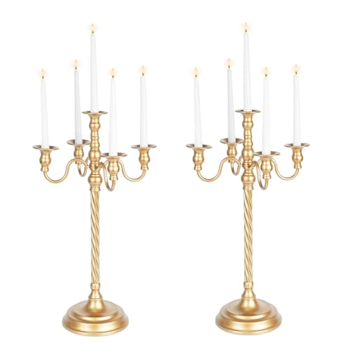 Inweder Kandelaber Kerzenständer Hochzeits Bodenkandelaber: 2 Stück Gold 5-Armiger Kandelaber 57cm Hohe Metall Kerzenhalter Vintage für Weihnachten Tischdekoration Veranstaltungen Zeremonie Empfang von Inweder