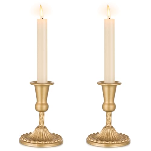 Inweder Kerzenhalter Sabkerze Gold Kerzenständer： 2er Messing Kerzenständer Stabkerzen für Hochzeit Tischdeko - Vintage Stabkerzenhalter für Weihnachten - Kerzenhalter Metall für Wohnzimmer Deko von Inweder