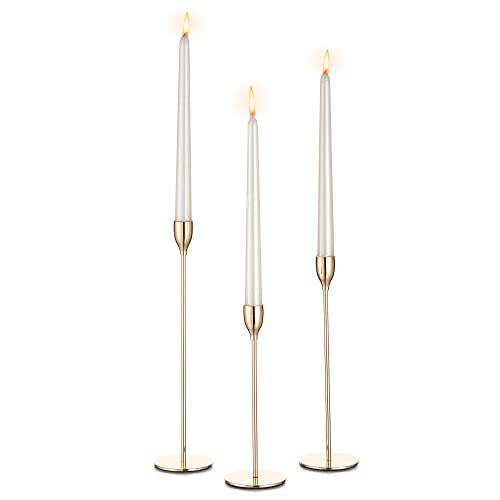 Inweder Kerzenhalter Stabkerze Kerzenständer Gold - Set mit 3 Kerzenhaltern Metallkerzenhalter Langer Halter Hoher Kerzenhalter Set für Tischdekoration Hochzeit Weihnachtsmantel Heimdekoration von Inweder