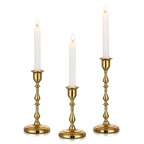 Inweder Kerzenhalter Stabkerzen Kerzenständer Gold: Set Mit 3 Pcs Metall Kerzenhalter Stabkerze Stabkerzenhalter Vintage kerzenleuchter für Hochzeit Veranstaltung Weihnachten Kaminsims Dekoration von Inweder
