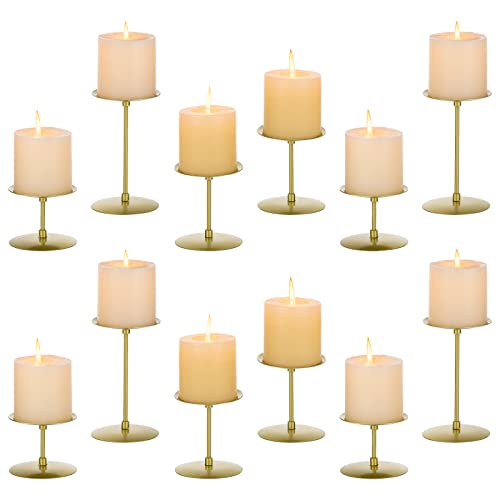 Inweder Kerzenhalter Stumpenkerzen Kerzenständer Gold - 12er Set Metall Kerzenständer für Stumpenkerzen Goldene Kerzenleuchter Kerzentablett Hochzeit Tischdeko Weihnachten Wohnzimmer Deko Modern von Inweder