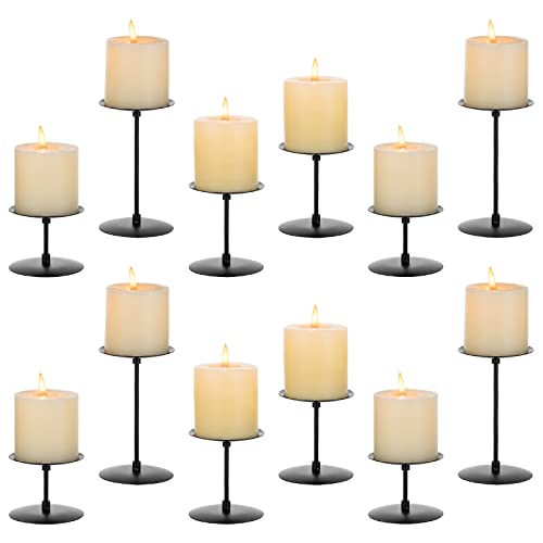Inweder Kerzenhalter Stumpenkerzen Kerzenständer Schwarz: 12er Set Metall Kerzenständer für Stumpenkerzen Schwarze Kerzenleuchter Kerzentablett Hochzeit Tischdeko Weihnachten Wohnzimmer Deko Modern von Inweder